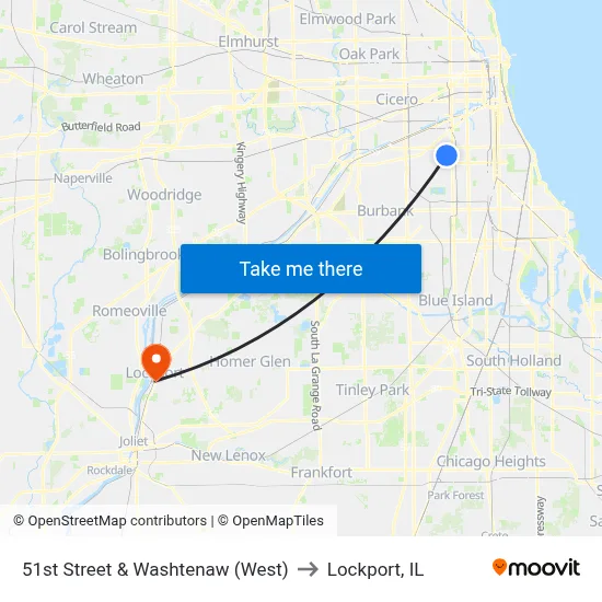 51st Street & Washtenaw (West) to Lockport, IL map