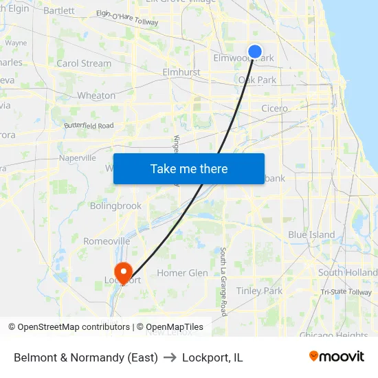 Belmont & Normandy (East) to Lockport, IL map