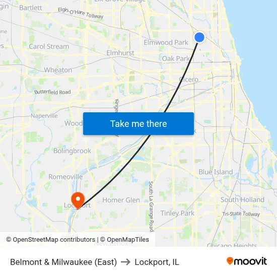 Belmont & Milwaukee (East) to Lockport, IL map