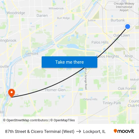87th Street & Cicero Terminal (West) to Lockport, IL map