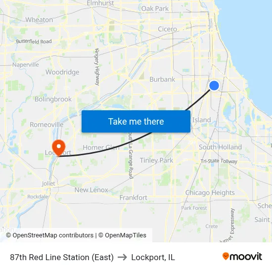 87th Red Line Station (East) to Lockport, IL map