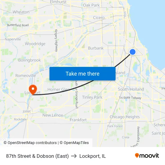 87th Street & Dobson (East) to Lockport, IL map