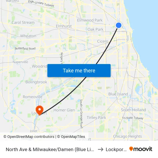 North Ave & Milwaukee/Damen (Blue Line) (West) to Lockport, IL map