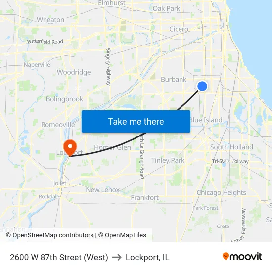2600 W 87th Street (West) to Lockport, IL map