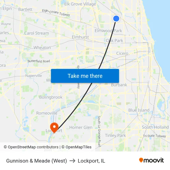 Gunnison & Meade (West) to Lockport, IL map