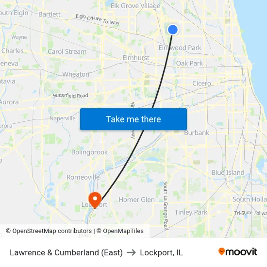 Lawrence & Cumberland (East) to Lockport, IL map