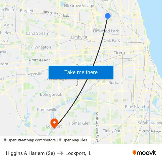 Higgins & Harlem (Se) to Lockport, IL map