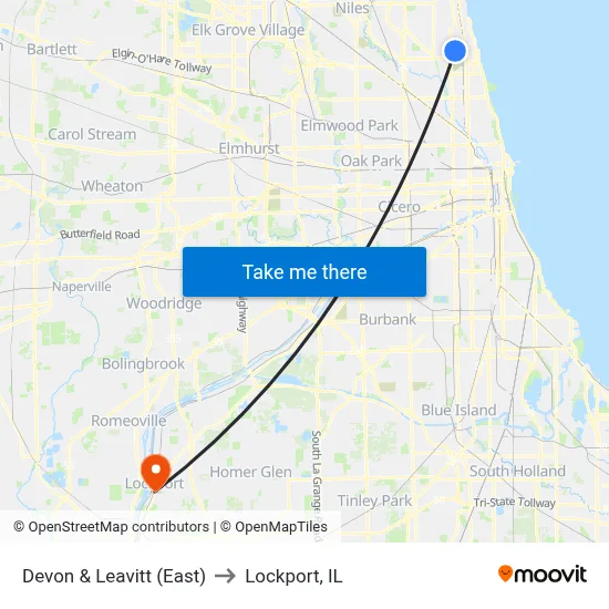 Devon & Leavitt (East) to Lockport, IL map