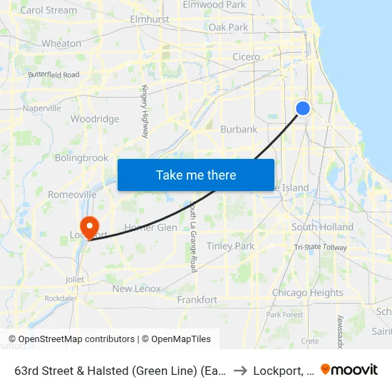 63rd Street & Halsted (Green Line) (East) to Lockport, IL map