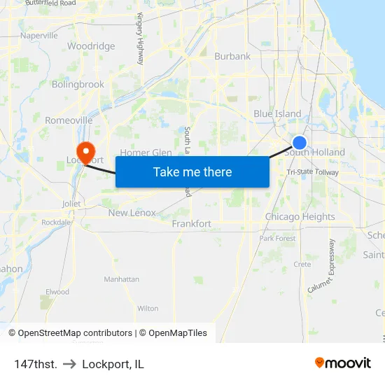 147thst. to Lockport, IL map
