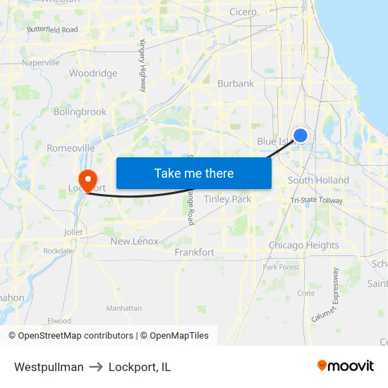 Westpullman to Lockport, IL map