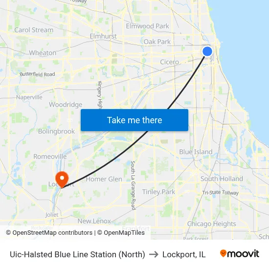 Uic-Halsted Blue Line Station (North) to Lockport, IL map