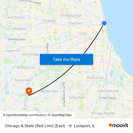Chicago & State (Red Line) (East) to Lockport, IL map