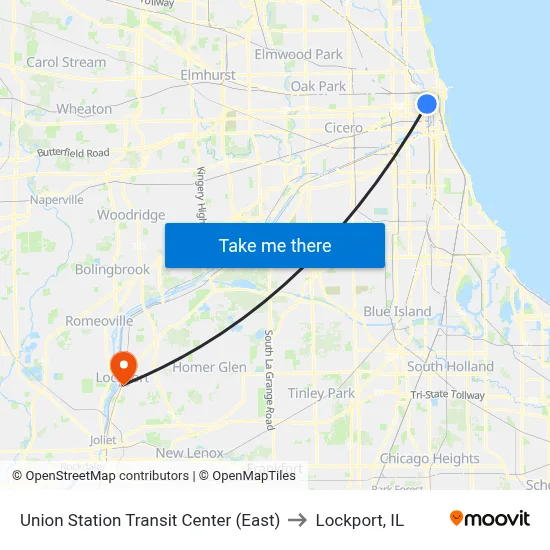 Union Station Transit Center (East) to Lockport, IL map