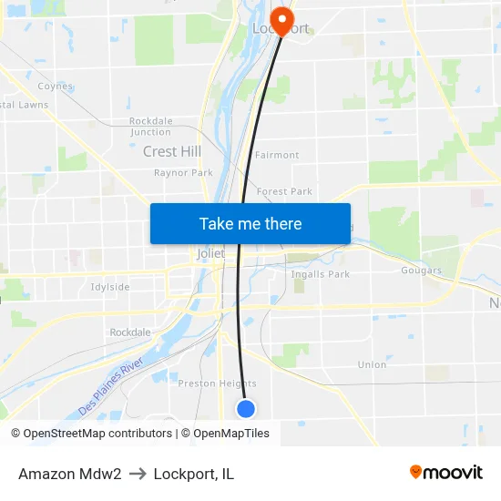 Amazon Mdw2 to Lockport, IL map