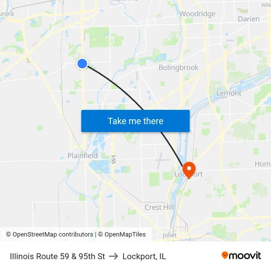 Illinois Route 59 & 95th St to Lockport, IL map