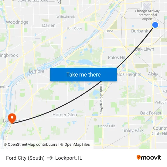 Ford City (South) to Lockport, IL map