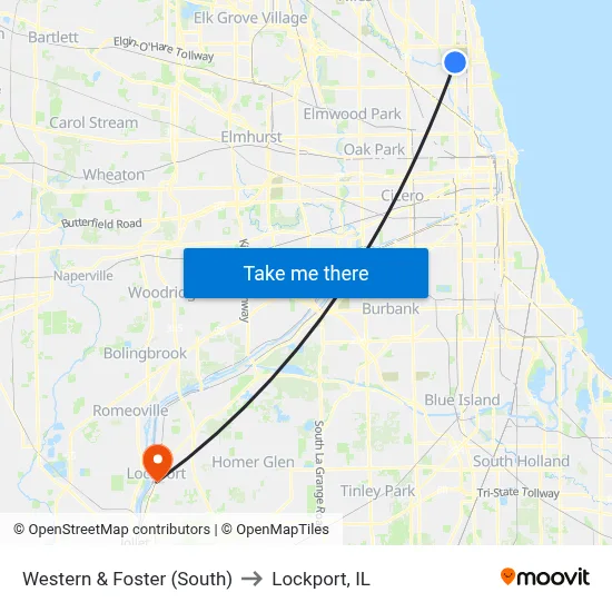 Western & Foster (South) to Lockport, IL map