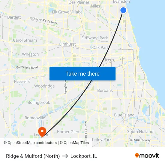 Ridge & Mulford (North) to Lockport, IL map