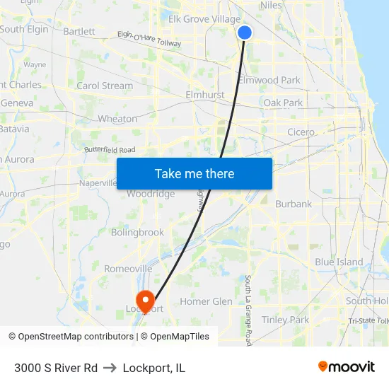 3000 S River Rd to Lockport, IL map
