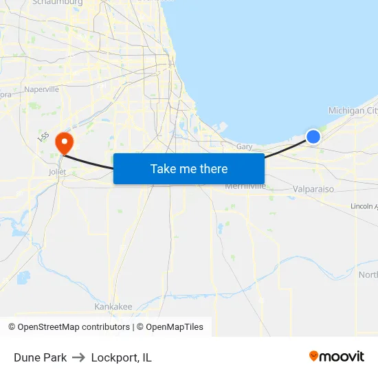 Dune Park to Lockport, IL map
