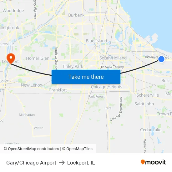 Gary/Chicago Airport to Lockport, IL map