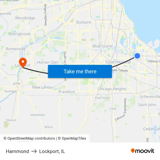 Hammond to Lockport, IL map
