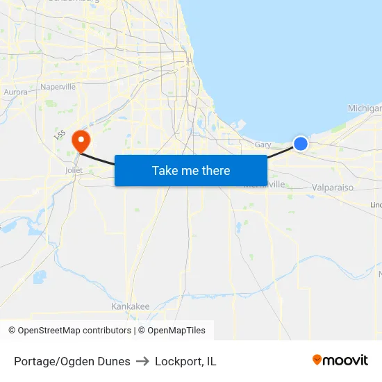 Portage/Ogden Dunes to Lockport, IL map
