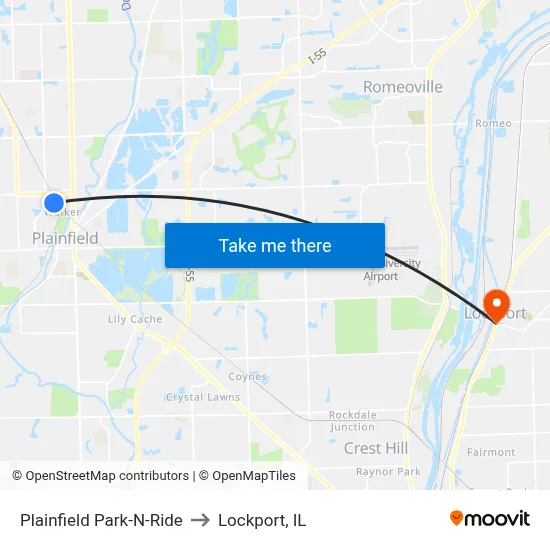 Plainfield Park-N-Ride to Lockport, IL map