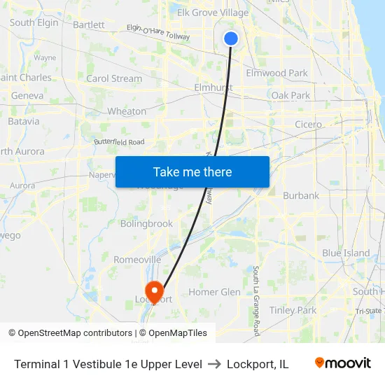 Terminal 1 Vestibule 1e Upper Level to Lockport, IL map