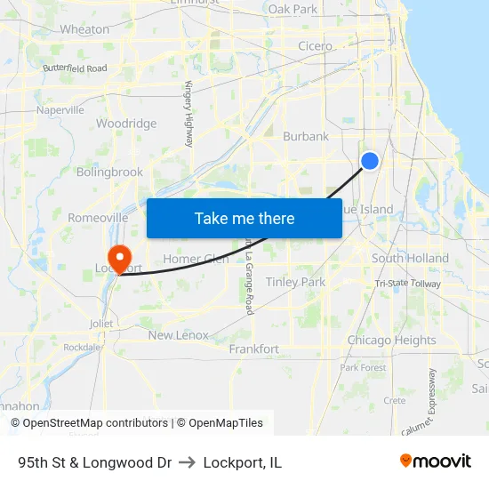 95th St & Longwood Dr to Lockport, IL map