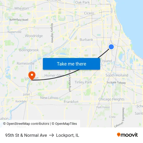 95th St & Normal Ave to Lockport, IL map
