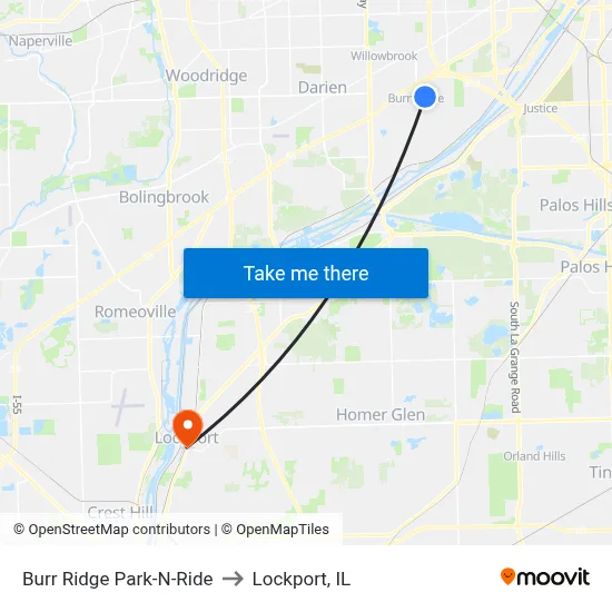 Burr Ridge Park-N-Ride to Lockport, IL map
