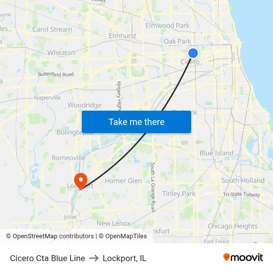 Cicero Cta Blue Line to Lockport, IL map