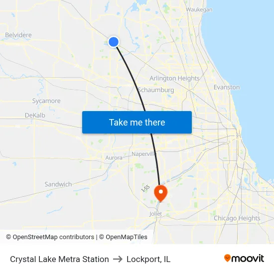 Crystal Lake Metra Station to Lockport, IL map