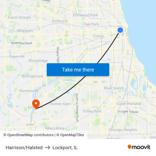Harrison/Halsted to Lockport, IL map