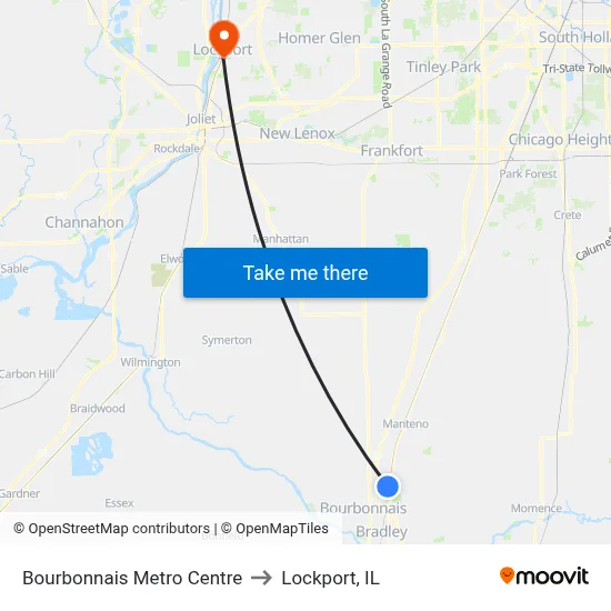Bourbonnais Metro Centre to Lockport, IL map