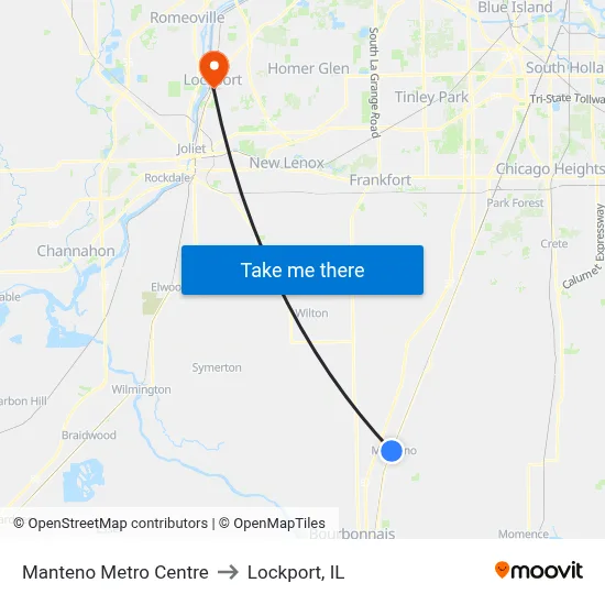 Manteno Metro Centre to Lockport, IL map
