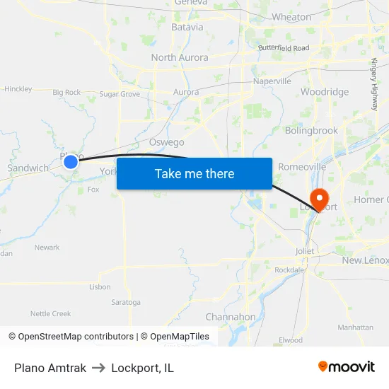 Plano Amtrak to Lockport, IL map