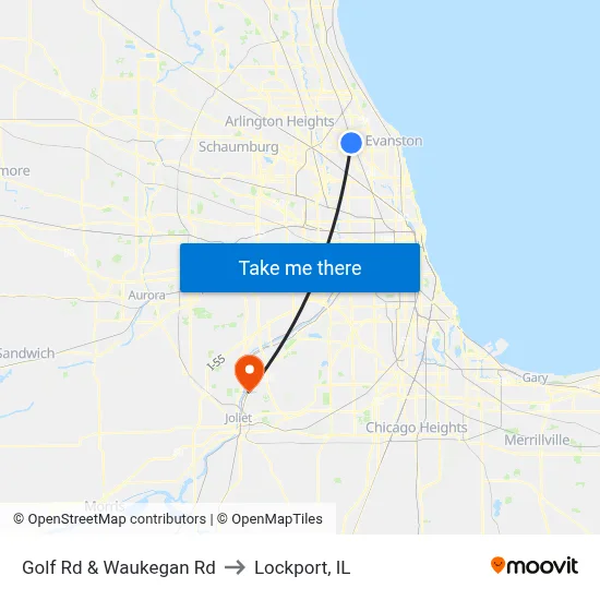 Golf Rd & Waukegan Rd to Lockport, IL map