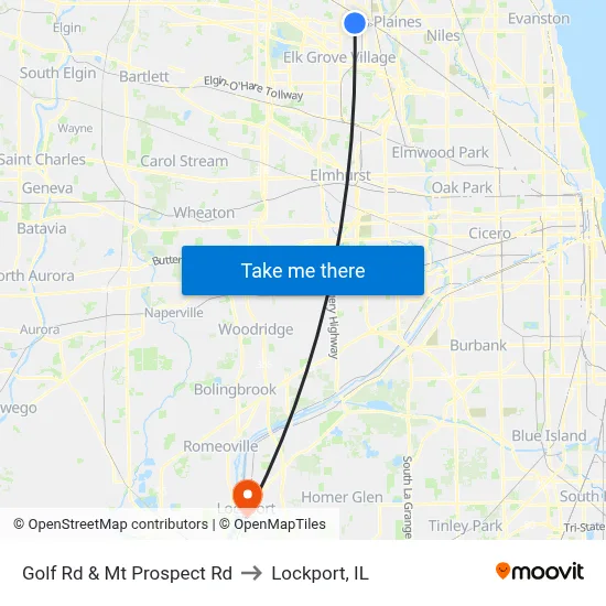 Golf Rd & Mt Prospect Rd to Lockport, IL map