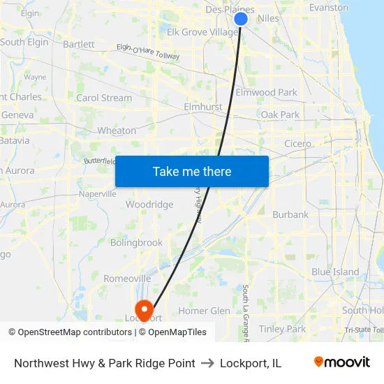 Northwest Hwy & Park Ridge Point to Lockport, IL map