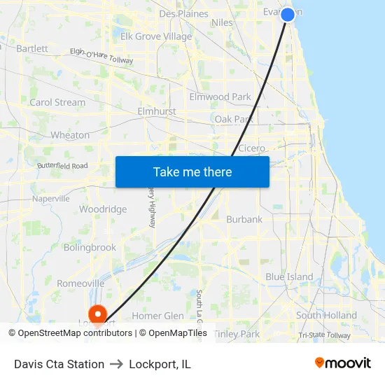 Davis Cta Station to Lockport, IL map