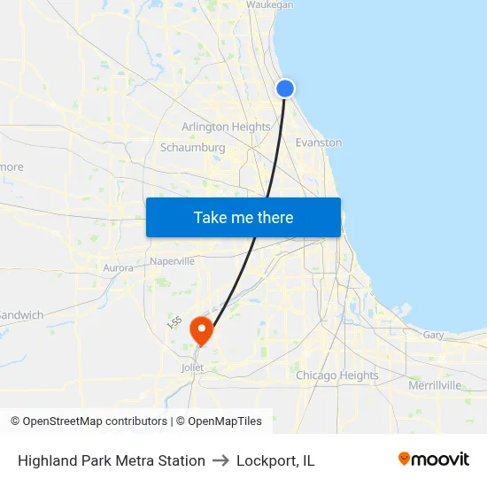 Highland Park Metra Station to Lockport, IL map