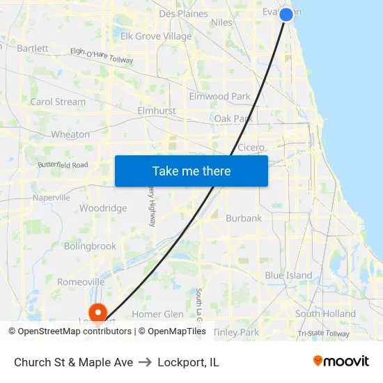 Church St & Maple Ave to Lockport, IL map