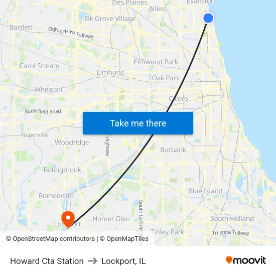 Howard Cta Station to Lockport, IL map