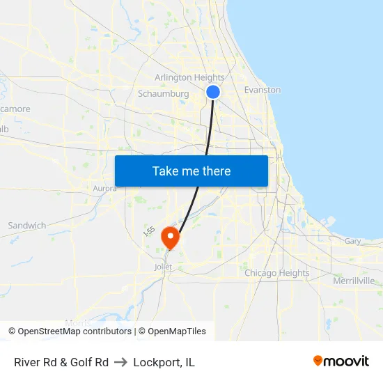 River Rd & Golf Rd to Lockport, IL map