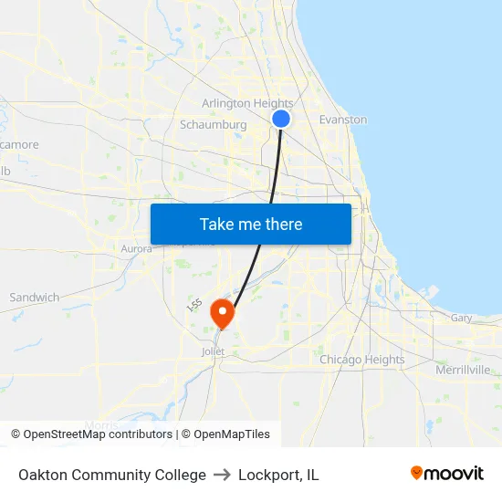Oakton Community College to Lockport, IL map