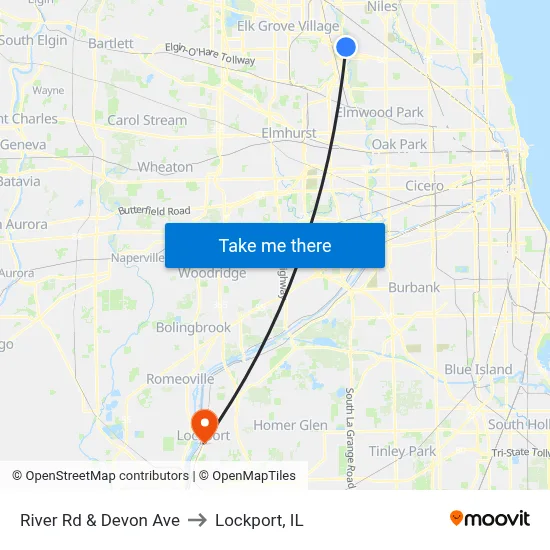 River Rd & Devon Ave to Lockport, IL map