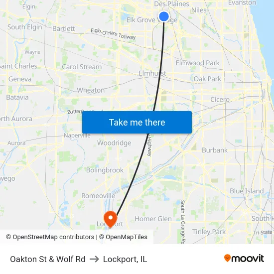 Oakton St & Wolf Rd to Lockport, IL map